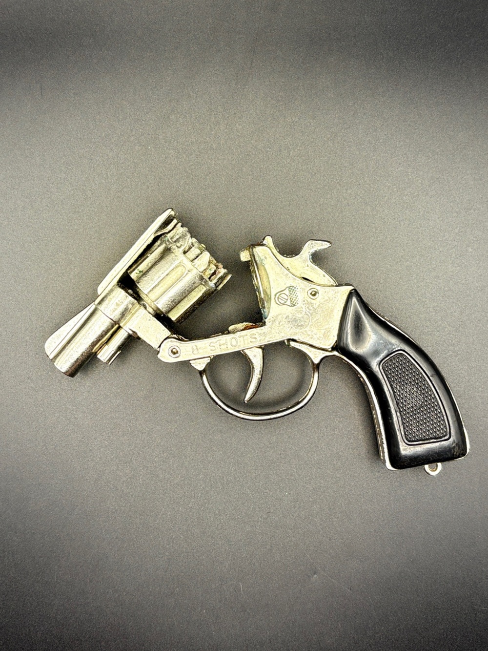 Classic Silver and Black Revolving Toy Cap Pistol - Home Games Outdoor Games